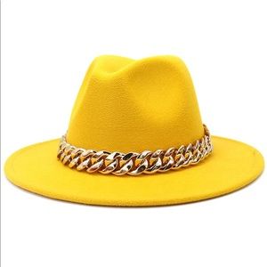 Yellow Fedora Classy Must Have with Gold Chain